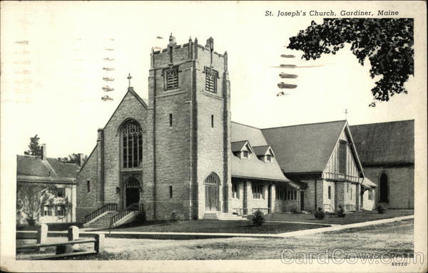 Street View of St Joseph's Church Gardiner, ME Postcard