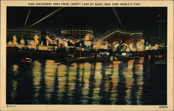 Amusement Area from Liberty Lake by Night 1939 NY World's Fair Postcard Postcard Postcard