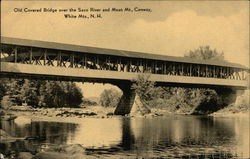 Old Covered Bridge over Saco River and Moat Mountain Conway, NH Postcard Postcard Postcard