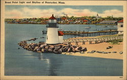 Brant Point Light and Skyline Nantucket, MA Postcard Postcard Postcard