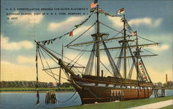 USS Constellation dressed for Queen Elizabeth's Birthday during visit of HMS York Postcard