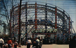 Lincoln Park at US Route 6 Midway between Fall River and New Bedford - New Giant Roller Coaster Postcard