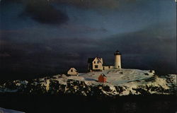 Mid Winter Snow Covered Scene of Nubble Lighthouse York Beach, ME Postcard Postcard Postcard