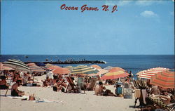 Beach Goers and Umbrellas at Ocean Grove New Jersey Postcard Postcard Postcard