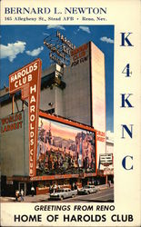 Greetings From Reno, Home of Harolds Club Postcard