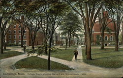 College Yard - Showing Harvard and Massachusetts Halls Cambridge, MA Postcard Postcard Postcard