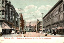 Looking up Washington street, City Hall in Background Oakland, CA Postcard Postcard Postcard