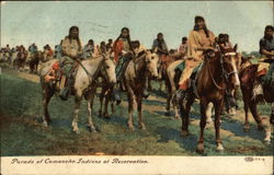 Parade of Comanche Indians at Reservation Postcard