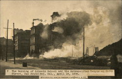 Burning of Lincoln School and the Metropolitan Temple on Fifth Street Postcard