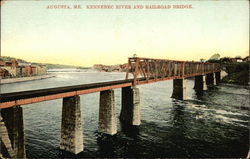 Kennebec River and Railroad Bridge Postcard