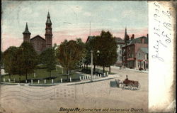 Central Park and Universalist Church Bangor, ME Postcard Postcard Postcard