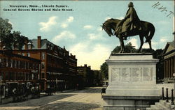 Lincoln Square, General Devens Statue and Main Street Worcester, MA Postcard Postcard Postcard