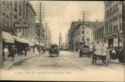 Main St. Looking East Fitchburg, MA Postcard Postcard Postcard