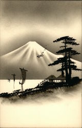 Mount Fuji, Hand Lacquered Urushi Postcard