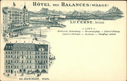 Hotel des Balances Lucerne, Switzerland Postcard Postcard