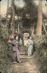 Four Japanese Women in a Garden Postcard