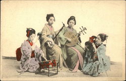 Four Japanese Women with Instruments Postcard Postcard