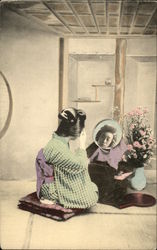 Japanese Woman Looking in a Mirror Postcard