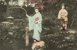 Two Japanese Women in a Garden Postcard