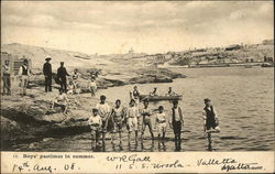 Boys' pastimes in summer. Postcard