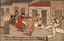 The Beautiful Guantánamo Belles infatuated with the Handsome Young American sailor. Cuba Postcard Postcard