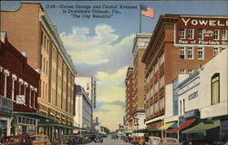 Corner Orange and Central Avenue in Downtown - "The City Beautiful" Postcard