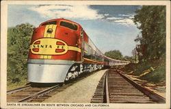 Santa Fe Streamliner en Route Between Chicago and California Trains, Railroad Postcard Postcard Postcard