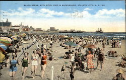 Atlantic City Beach Scene with Steel Pier in Background Postcard