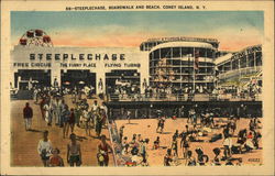 Steeplechase Boardwalk and Beach Postcard