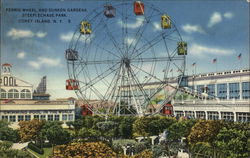 Ferris Wheel and Sunken Gardens, Steeplechase Park Postcard