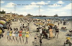 Beach Scene and Steel Pier Postcard