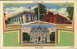 Post Office, State Armory and Court House Fitchburg, MA Postcard Postcard Postcard