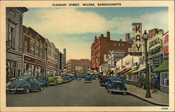 Looking Along Pleasant Street Malden, MA Postcard Postcard Postcard