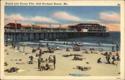 Beach and Ocean Pier Old Orchard Beach, ME Postcard Postcard Postcard