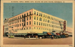 Masonic Temple, Monroe Hotel Building and Gates Theatre Portsmouth, VA Postcard Postcard Postcard