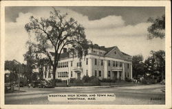 Wrentham High School and Town Hall Postcard