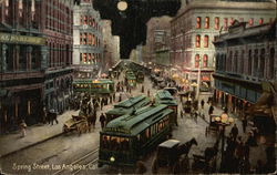 Spring Street at Night Los Angeles, CA Postcard Postcard Postcard