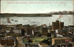 Sectional View of Seattle, Elliot Bay and Olympic Mountains in the Distance Postcard