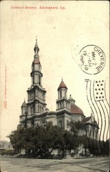 Street View of Catholic Church Postcard