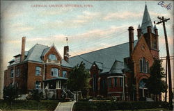 Street View of Catholic Church Postcard