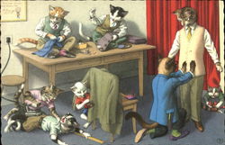 Cats Family at the Tailors Postcard Postcard Postcard