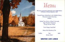 United Air Lines Menu - View of New England Church Airline Advertising Postcard Postcard Postcard