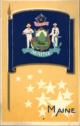 State Flag of Maine Serigraph Flags Postcard Postcard Postcard