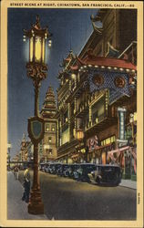 Street Scene at Night, Chinatown Postcard