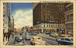 Traffic on Hollywood and Vine Postcard