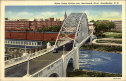 Notre Dame Bridge over Merrimack River Postcard