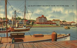 Oak Bluffs Harbor and Wesley House Massachusetts Postcard Postcard Postcard