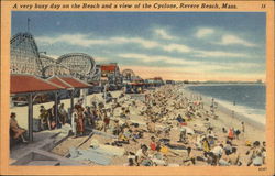 A very busy day on the Beach and a view of the Cyclone Revere Beach, MA Postcard Postcard Postcard