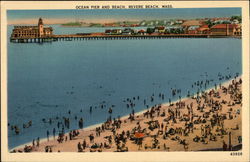 Ocean Pier and Beach Revere Beach, MA Postcard Postcard Postcard