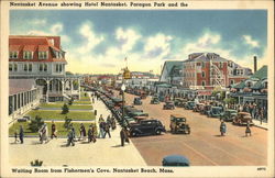 Nantasket Avenue Showing Hotel Nantasket, Paragon Park and the Waiting Room from Fisherman's Cove Nantasket Beach, MA Postcard P Postcard